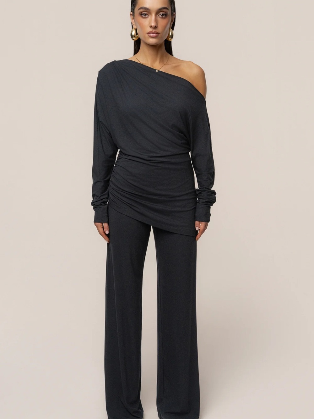 JLUXLABEL Black One-Shoulder Wide-Leg Jumpsuit